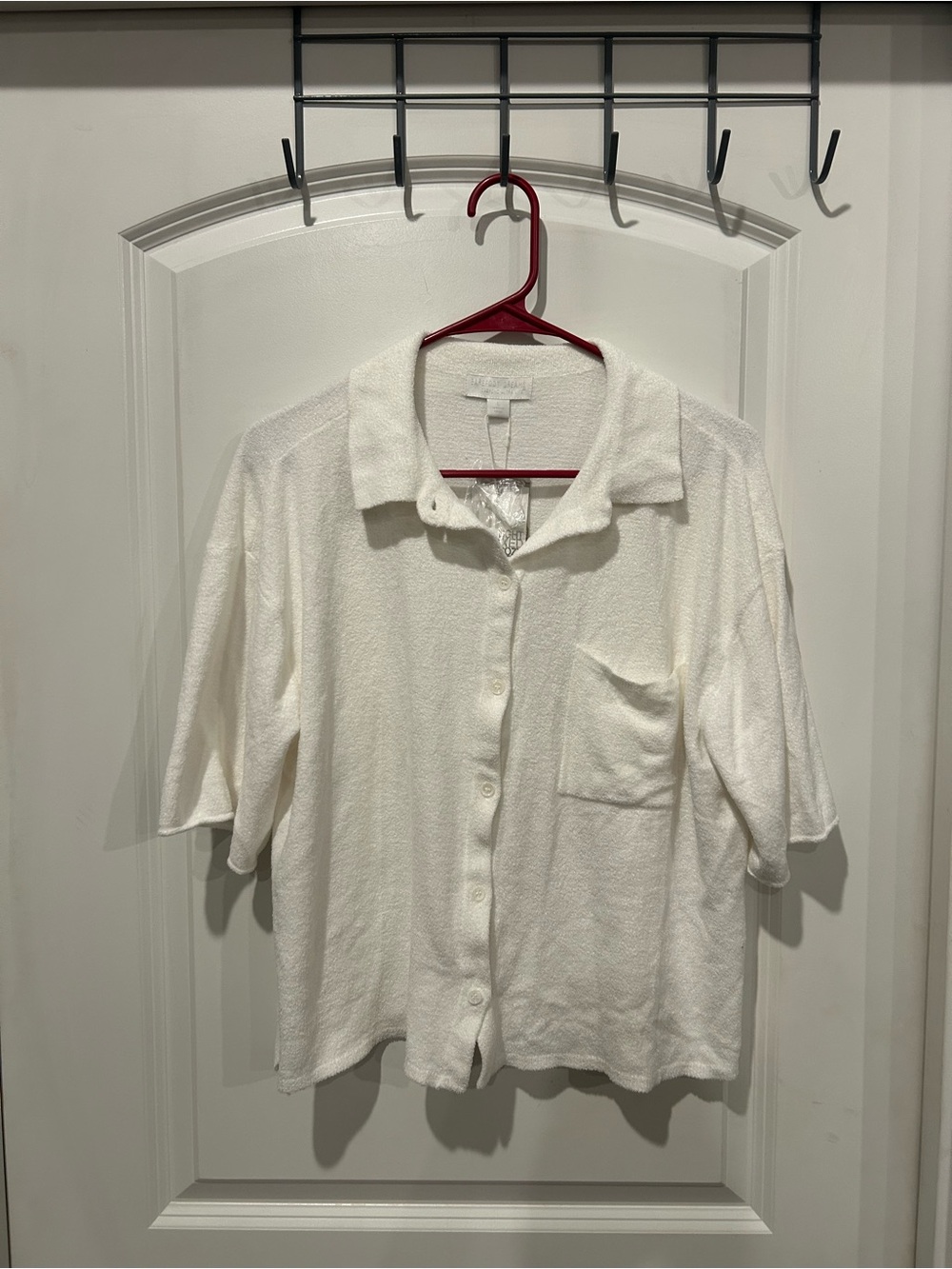 Barefoot Dreams Cream Button-Up Short Sleeve Top Sea Salt
